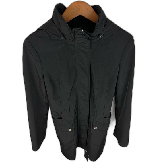Calvin Klein Black Trenchcoat With Detachable Hood Size Medium - Picture 5 of 16